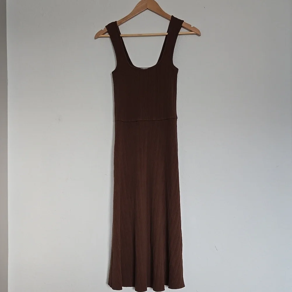 Vince Rib Sweetheart-Neck Camisole Dress Sleeveless A-line Hazelnut Brown S - Picture 3 of 10